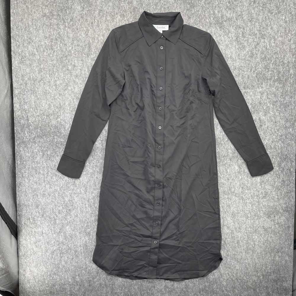 Coolibar Kitts Shirt Dress Womens XS Black UPF 50+ Long Sleeve Button Down New
